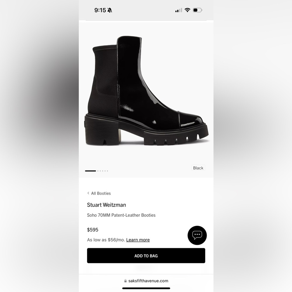 NIB never worn Stuart Weitzman, Nora, black patent leather boots size 9